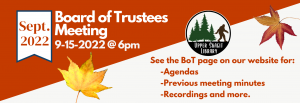 Flyer with information about board of trustees meeting