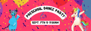 Flyer with information about preschool dance party