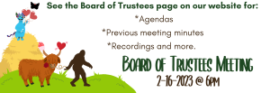 This image shows that their will be a board of trustees meeting on February 16, 2023 @ 6pm.