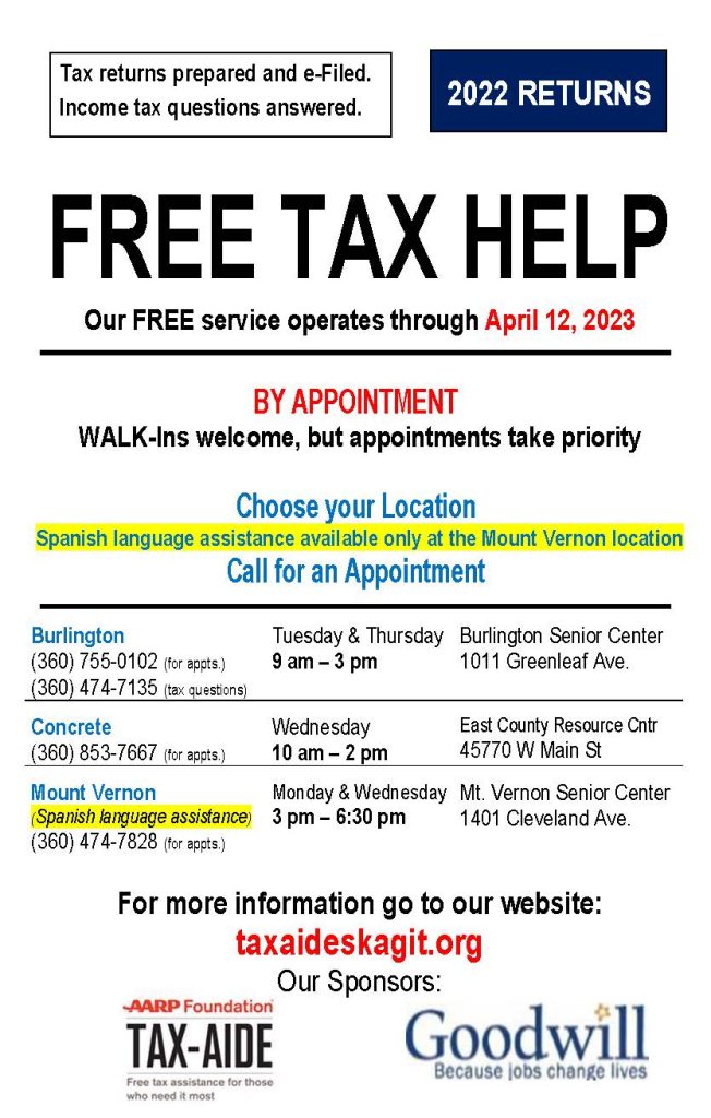 This image is giving information that there will be free tax help.