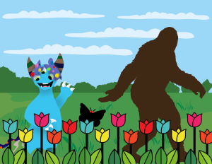 Image of flowers with bigfoot.