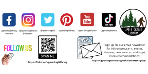 Image that shows all of the Upper Skagit Library social media platforms.
