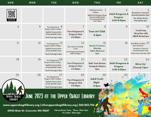 Calendar showing the programs that are happening during the month of June 2023.