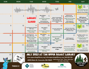 This is a calendar of July 2023 and the program that the library is offering during that month.