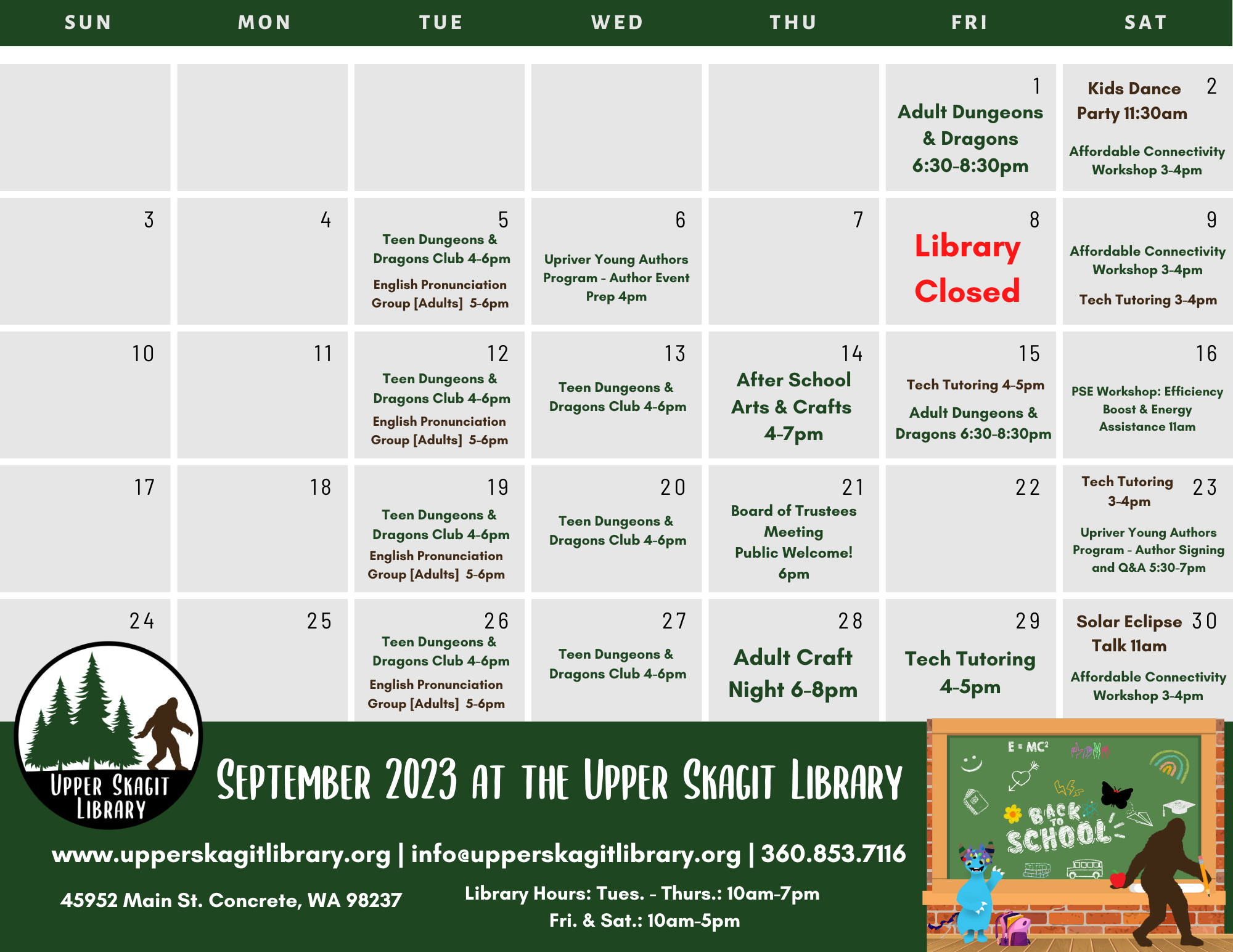 This calendar is showing the different activities and programs that will be happening in the month of September.
