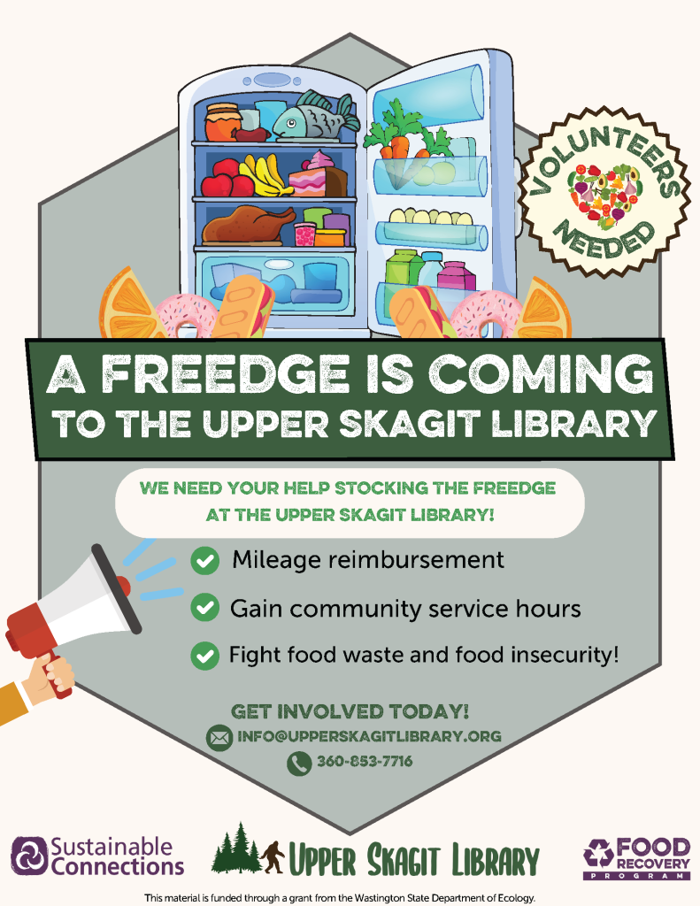 This image shows a flyer with information about needing volunteers to fill a fridge for the community.